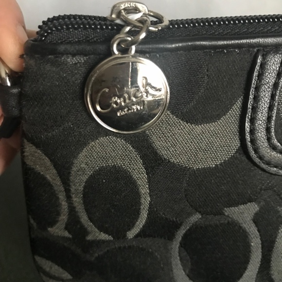 Coach Black Canvas Leather Wristlet Clutch - Picture 8 of 15